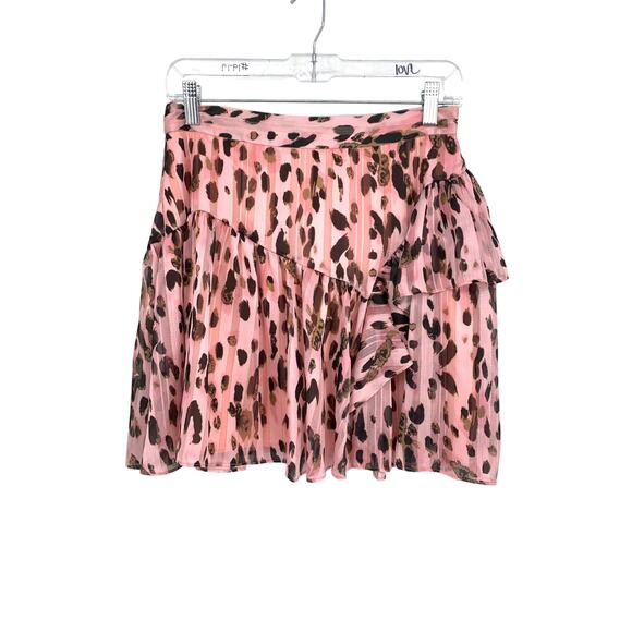 Milly Heidi Metallic Leopard Skirt Womens Sz 4 Pink Multicolor Mini Ruffled NEW - Picture 1 of 6
